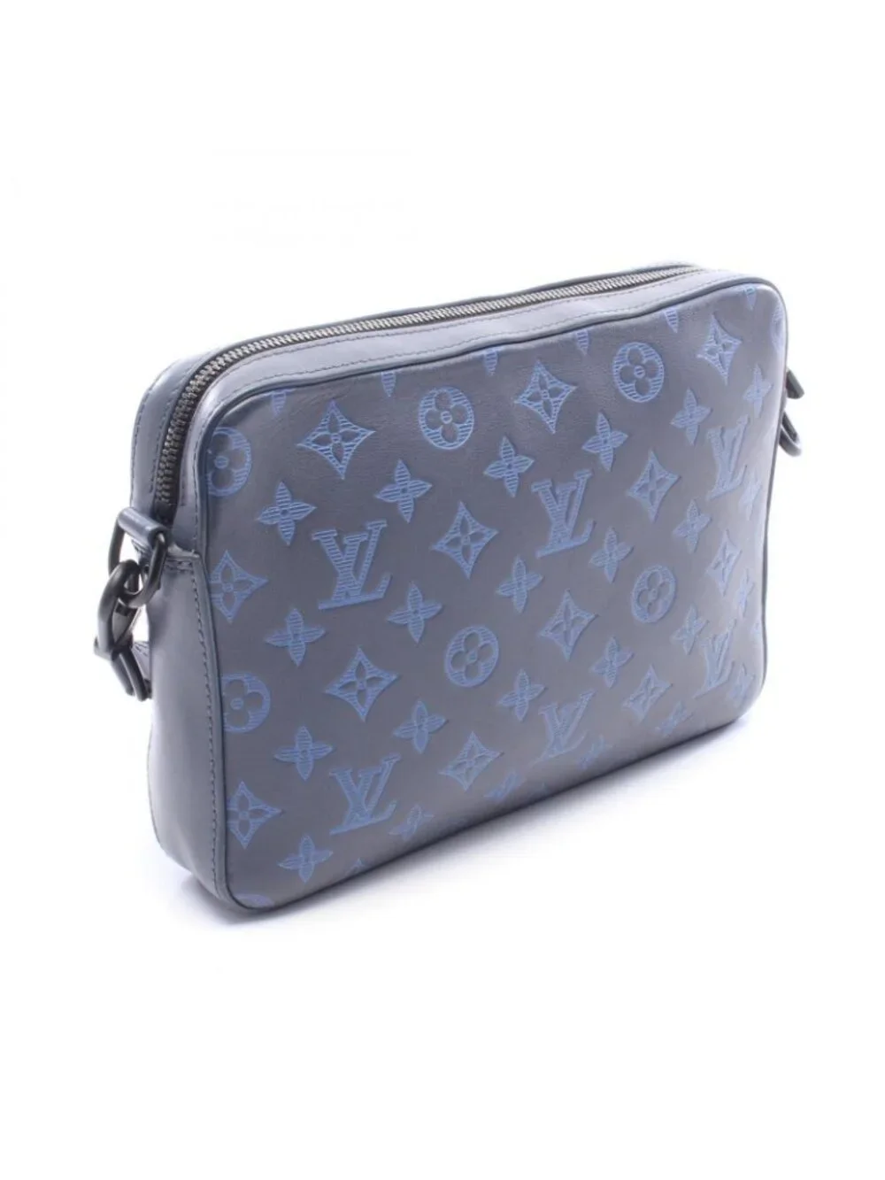 Louis Vuitton Shoulder Bag Duo Messenger Monogram Shadow Navy Leather